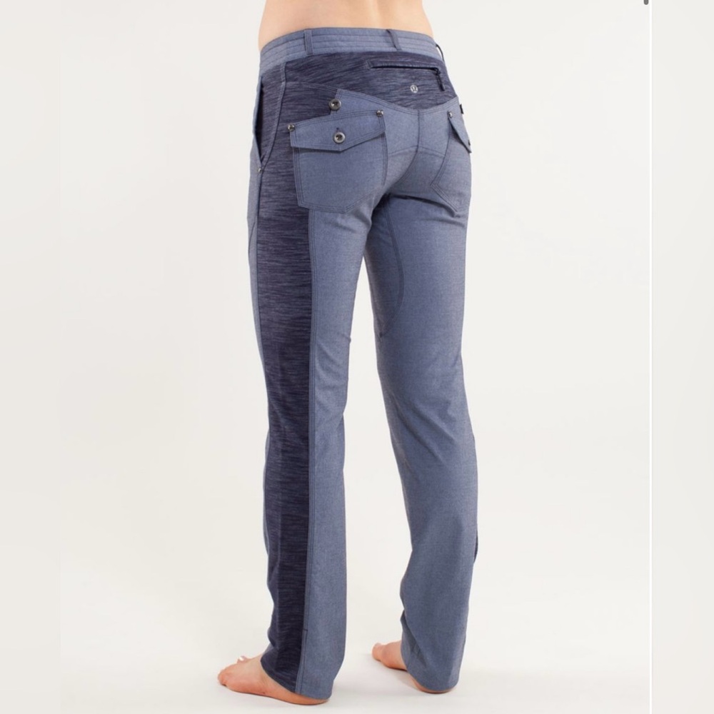 New Lululemon Ride On Pant Rare Deep Indigo Sz 10 Flap Back Pockets EUC